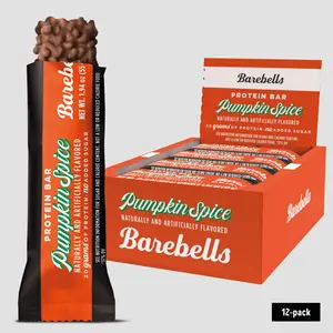 Barebells Protein Bars Pumpkin Spice - 12 Count, 1.9oz Bars - Protein Snacks with 20g of High Protein - Protein Bar with 1g of Total Sugars - On The Go Protein Snack & Breakfast Bar