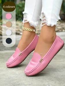 Women's Classic Multicolor Flat Shoes, Stylish Comfortable Casual Footwear, Advanced Chic Design with Slanted Metallic Chain Decoration, Casual Flats