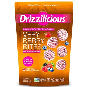 Drizzilicious Mini Rice Cakes Very Berry - Rice Crisps, Healthy Snack for Adults and Kids, Flavored Rice Cakes, Vegan, Gluten Free, Allergen Free, Only 90 Calories Per Serving - 4 oz (Pack of 1)