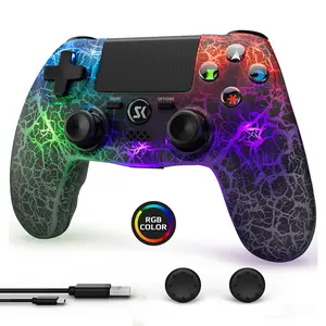 ISHAKO Wireless Controller For PS4/PS3/Android/iOS/PC, Crack Design With RGB Lighting, Dual Vibration, Motion Control, 1000mAh Battery, Speaker, Audio Jack, PS415 Black