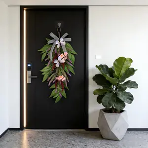 Fresh Country Style Artificial Flower Hanging Decor, Bow Door Header Ornament, Home Decoration for Entryway, Porch, Window, Festival Scenes