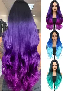 26 Inch Synthetic Fiber Wig Cap, Heat Resistant Polyester, Rose Inner Mesh Design, Wave Gradient Wig, Wavy Wig, Women's Halloween Costume Party Gift, Synthetic Material Wigs