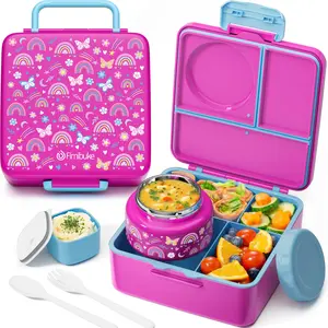 Fimibuke 60oz Leakproof Bento Lunch Box with 8oz Thermos, 3-4 Compartments, Sauce Jar & Utensils, BPA-Free, Dishwasher Safe dealsforyoudays