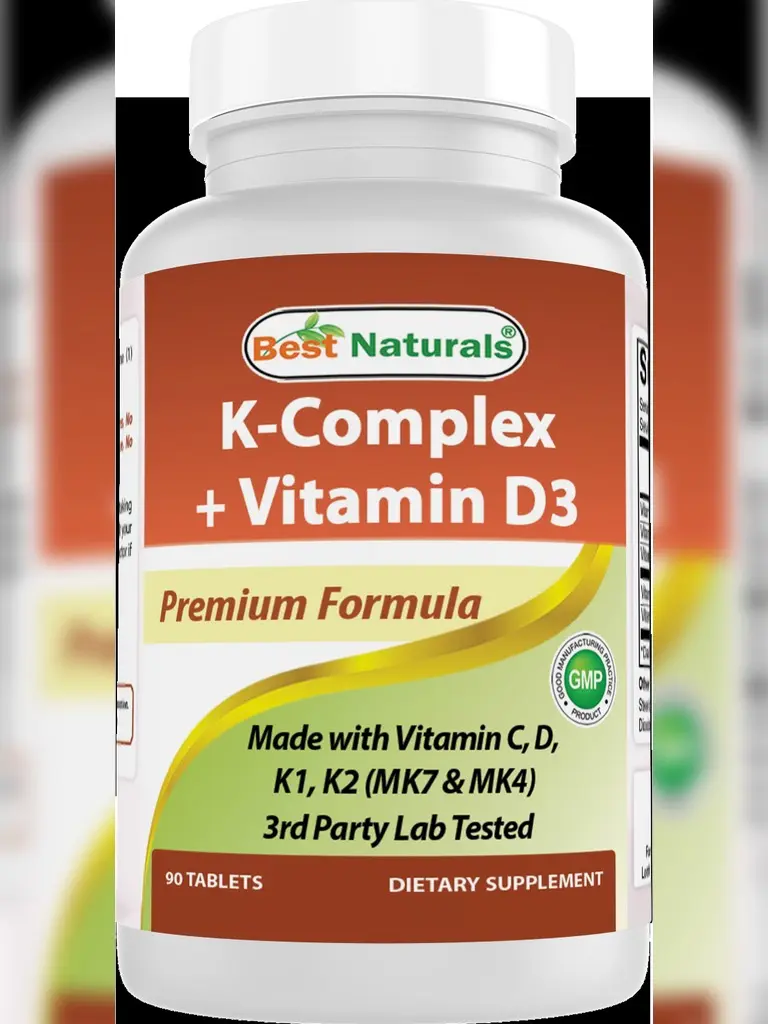 Best Naturals K-Complex with K1 (Phytonadione 1500 mcg + K2 as Menaquinone 100 mcg + K2 as MK-4 1000 mcg) + D3 + VIT. C - 90 Tablets - Made in The USA