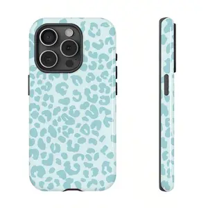Light Blue Leopard Print Pattern Phone Case — Compatible with Samsung S26/S25/S24/S23, iPhone 17/16/15/14/13/12/11 phone cases. Slim, Shockproof, and Scratch-Resistant. The Perfect Gift f