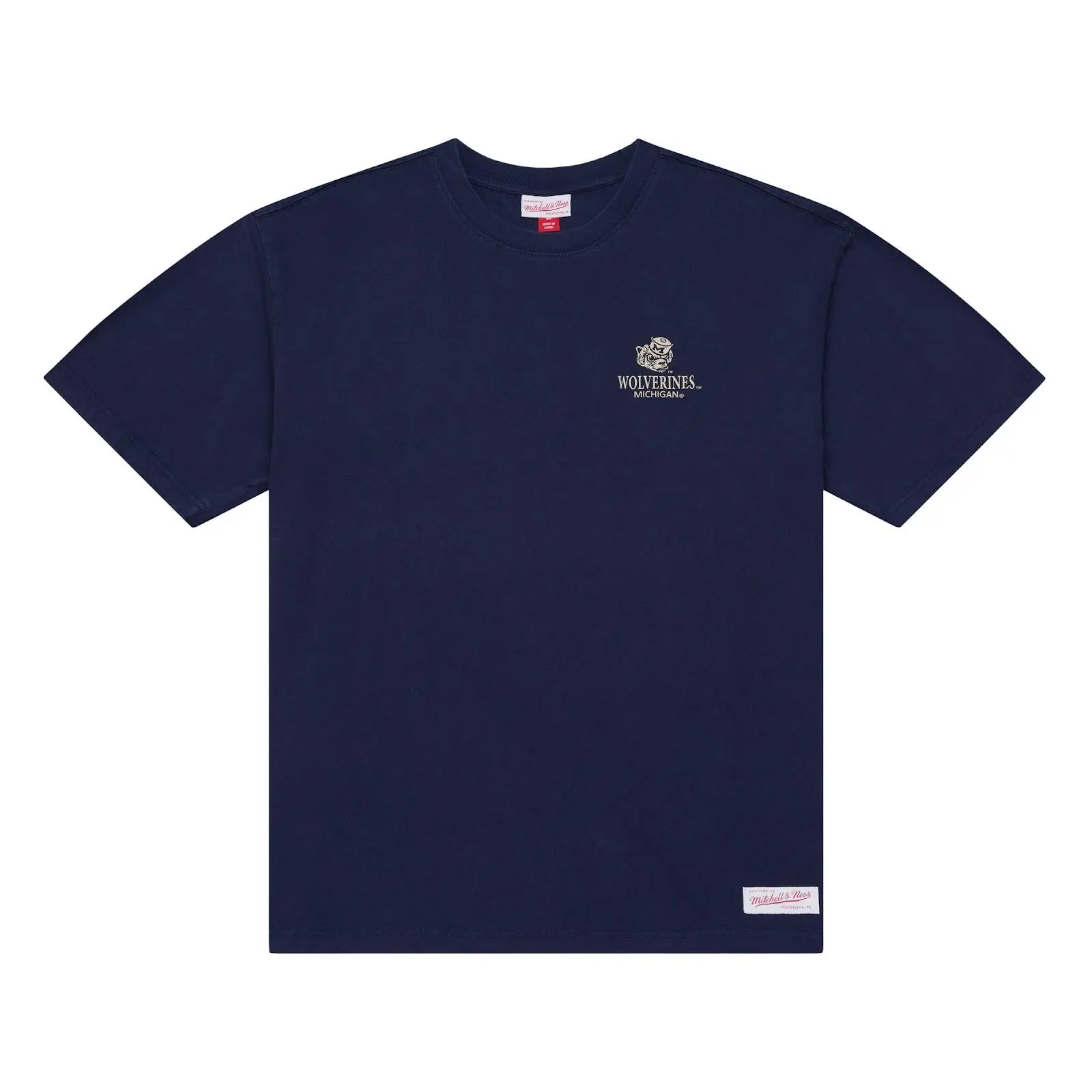 Michigan Wolverines Navy Core Essentials T-Shirt NCAA Throwback Tee Graphic Vintage Fan Gear Mitchell & Ness