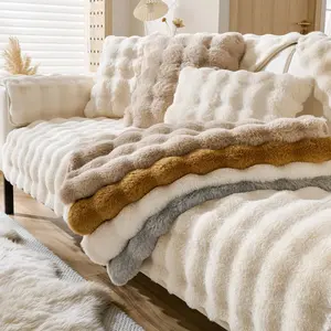 Solid Color Sofa Cover, 1 Count Non-slip Cover, Couch Covers, Soft Washable Universal Sofa Protector, Bubble Fleece Warm and Pet Friendly, Can Be Used As Floor Cushion, Bedside Cushion