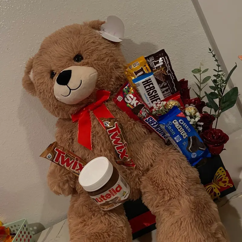 Gift Basket Set - Teddy Bear, Assorted Treats, and Nutella Jar for Sweet Treat Lovers (Office Stationery & Gifts Accessory), Gift Baskets, Appreciation Gifts