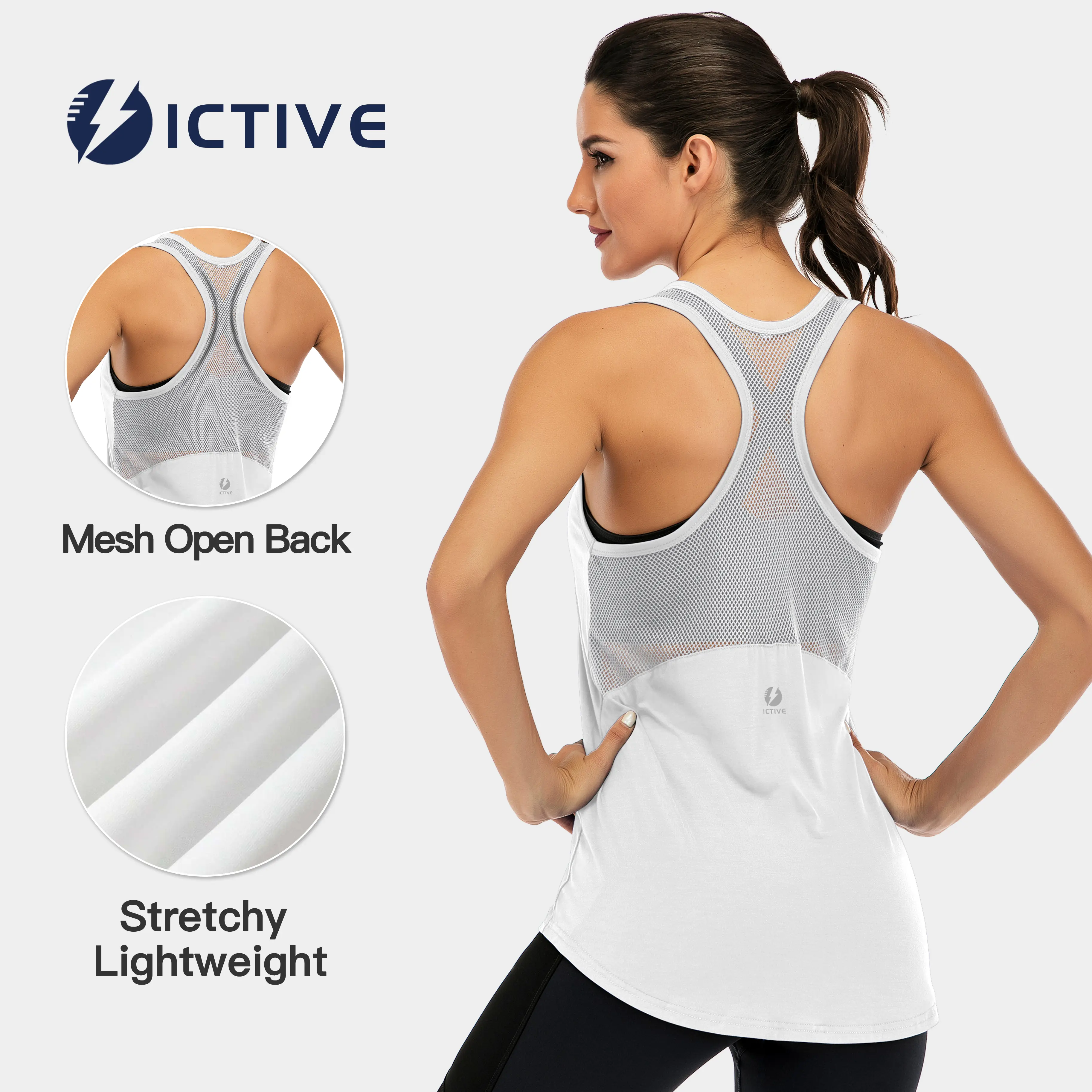 【ICTIVE】 Women's Workout Tank Tops - Sleeveless Mesh Racerback Muscle Shirts, Women's Tops, Workout Apparel, Sports Breathable Outfits for Yoga, Fitness Apparel, Tops For Women, Clothes For Women Gym Athletic Mesh Fitted Design Activewear