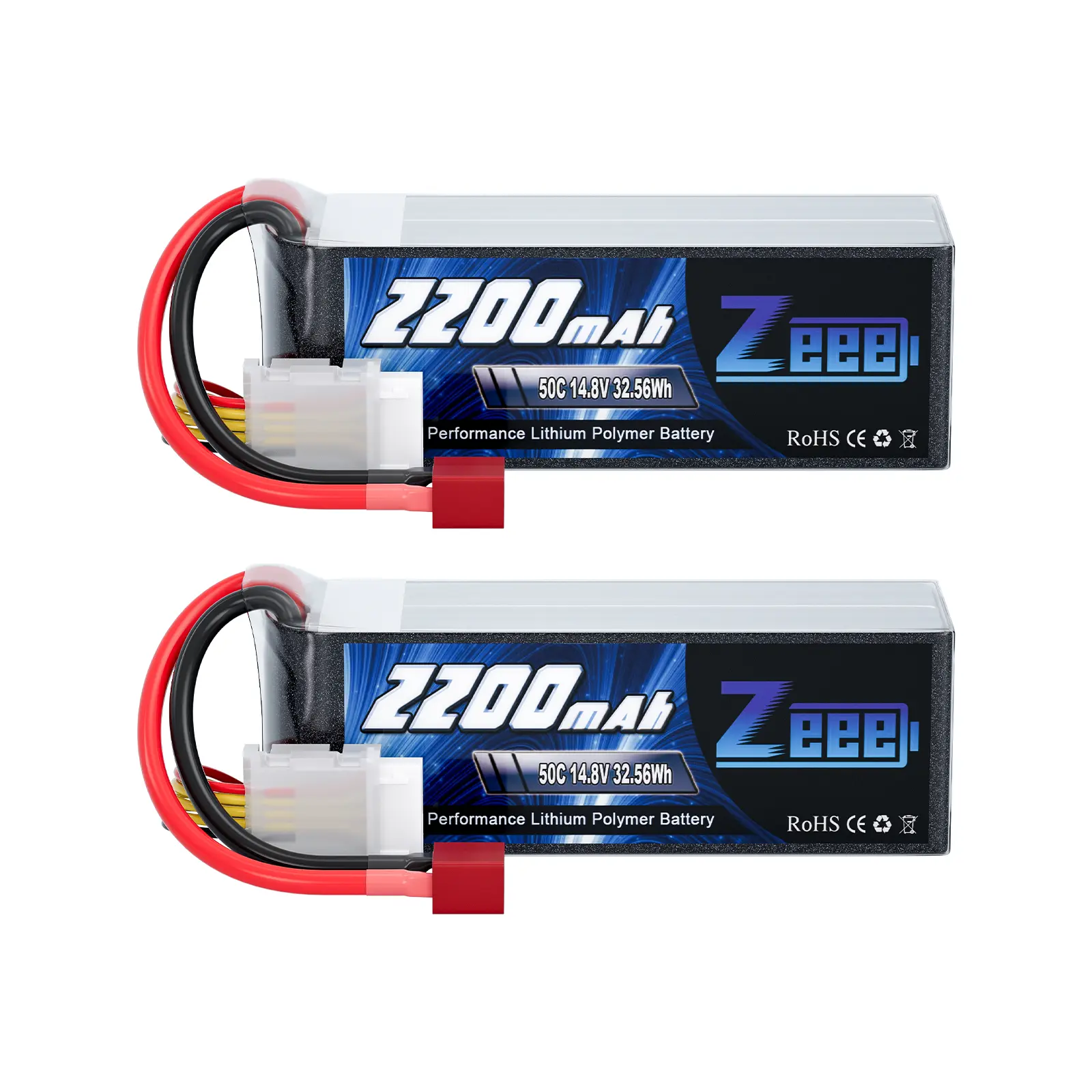 Zeee 4S Lipo Battery 2200mAh 14.8V 50C Soft Pack RC Battery with Deans T Connector for RC Car Boat Truck Helicopter Airplane UAV Drone FPV RC Hobby (2 Pack) Fast Brushless