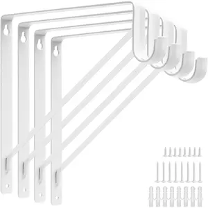 4 Pack 11x11 Inch Heavy Duty Closet Shelf Rod Brackets, 300lbs Wall Mount Shelving Support with Fixed Hardware, White