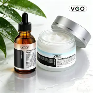 VGO Glow Skin & Brightening Facial Skincare Kit: Vitamin C Facial Serum, 92% Snail Mucin Gel Cream - Hydration, Brightening, Repair, Restore Daily Care