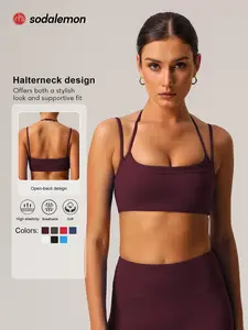 1 Piece Women's Fitness Bra, High-Elastic Thin-Strap Halter-Neck Sports Bra for Running and Yoga