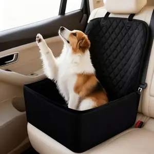 Dog Car Seat & Pet Travel Carrier - Waterproof Backseat Pet Mat, Seat Protector Mat, Adjustable Straps, Foldable, All-Season, Durable Fabric, Essential for Medium & Small Dogs’ Safe Long Journeys