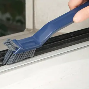 Long-handled V-shaped crevice brush with hard bristles, suitable for cleaning bathrooms, kitchens, tiles, and cement. Window Cleaning Tool, Household Cleaning Tool, Durable PP/PET manual scrubber.