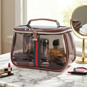 <3pcs sets>Vintage Waterproof Transparent Makeup Bag, Large Capacity Retro Vanity Toiletry Bag with Wide Handheld Design, Stylish Luxury Cosmetic Travel Storage Organizer Case for Women & Ladies