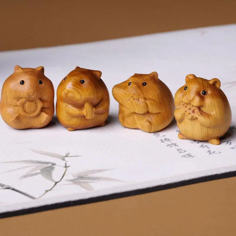 Wooden Hamster Figurine, 3 Counts/set Cute Mini Hamster Statue, Decorative Figurines, Desktop Ornament for Home Office, Home Decor, Room Decor, Cute Desktop Decoration