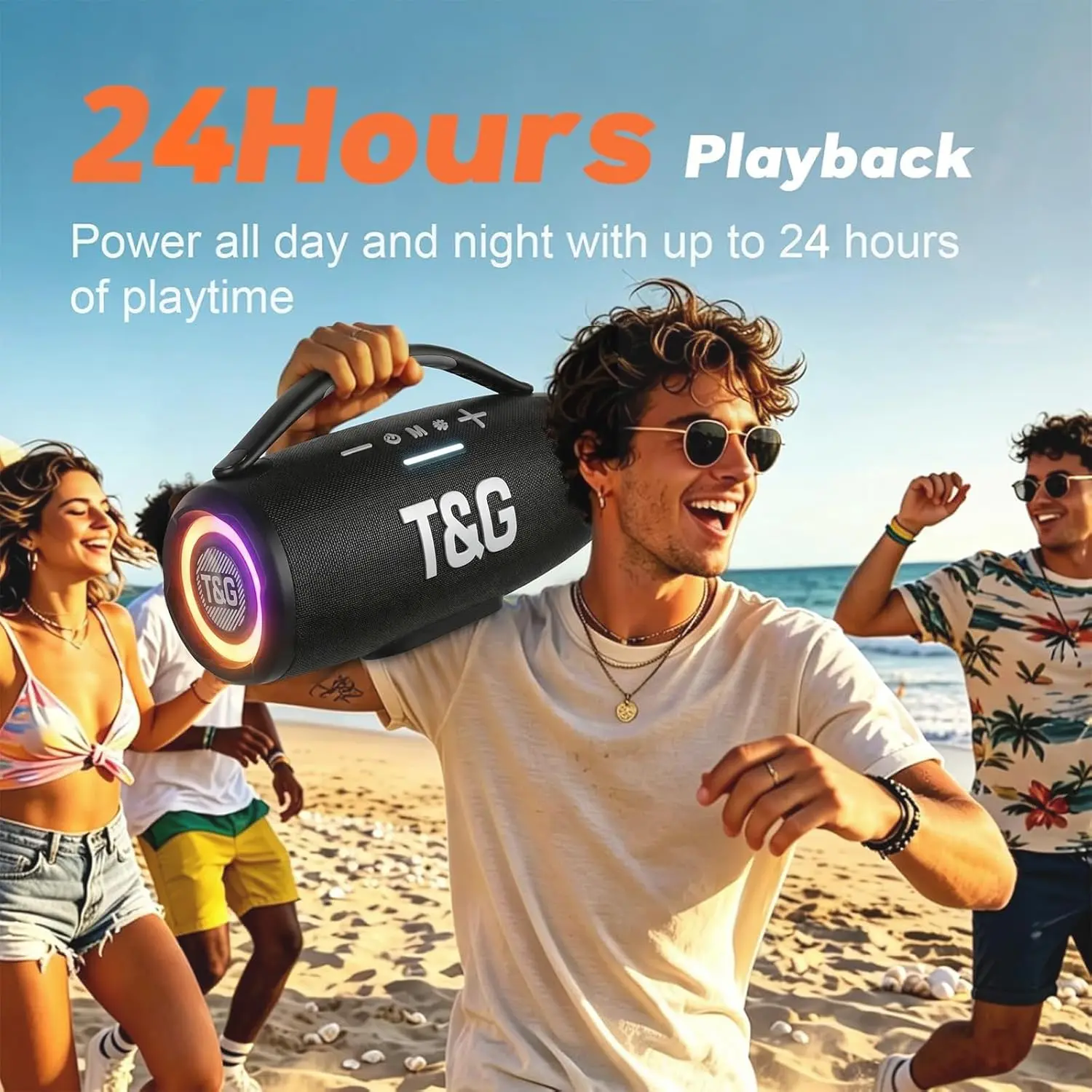 T&G418 Portable Speaker with 60W Deep Bass, IPX6 Wireless Bluetooth Speaker with RGB Lights, All Day Playing for Party, Hiking, Camping, Ourdoor Loud Boombox for Gift,TWS Pairing Black