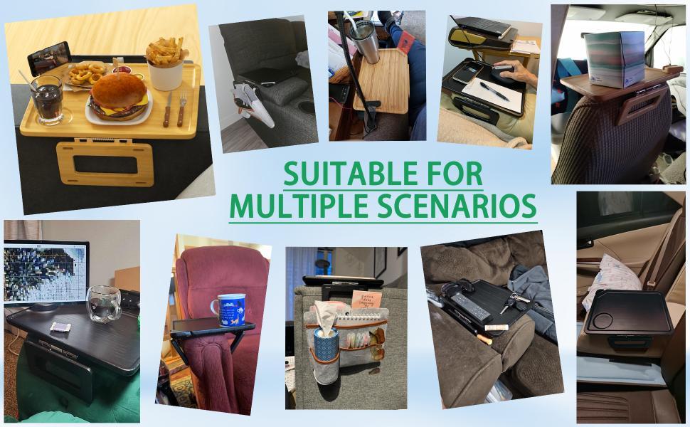 Couch Arm Tray Table Sofa Arm Clip Table,Armrest Tray Table Suitable for Home Drinks/Fast Food/Fruit Etc, Large Size Multi-Function Table Couch Arm Table Black