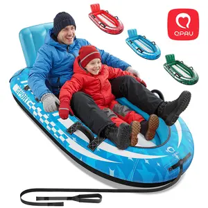 QPAU Heavy-Duty 2-Person Inflatable Snow Sled with Premium Canvas Cover, Backrest, Reinforced Handles, Tow Strap & Locking Seal for Kids & Adults Family Fun 63.5" x 33.5" Supports 500 lbs Winter Inflatable Toys