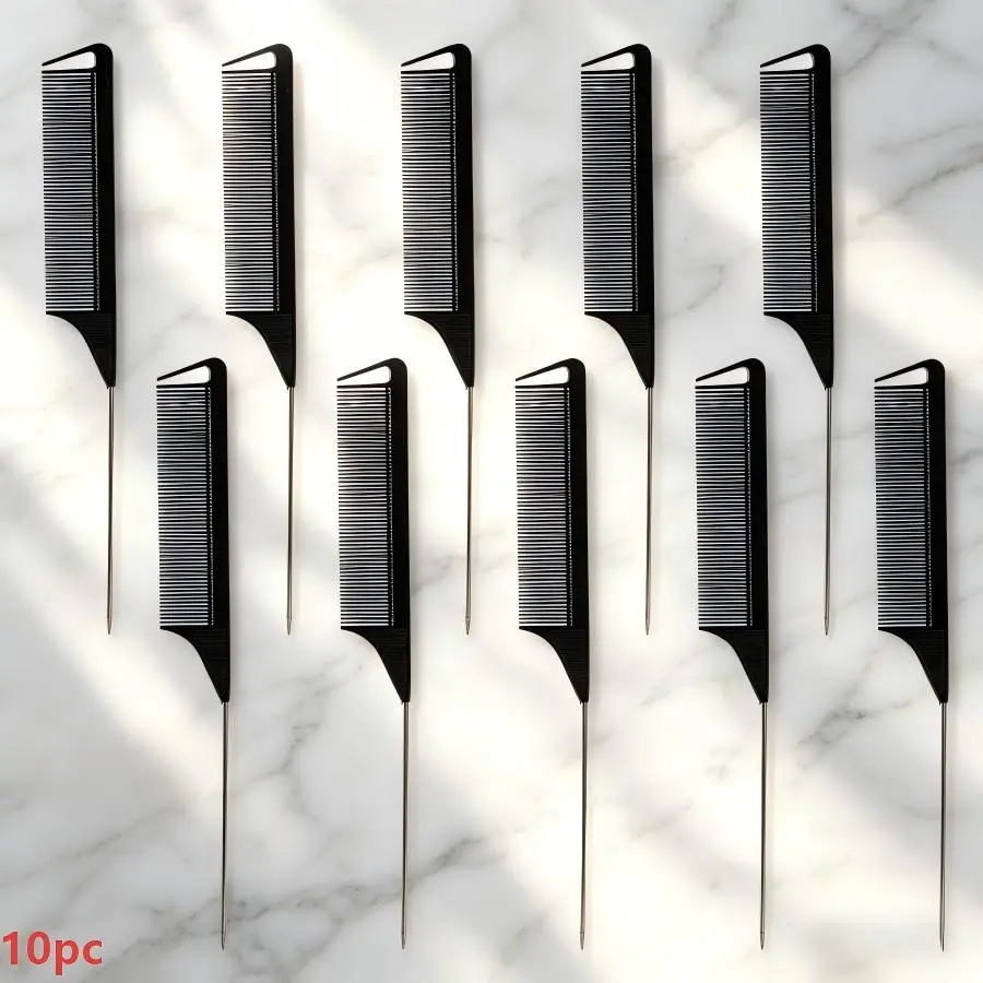 10Pcs Steel Pin Tail Comb, Professional Hair Dye Styling Comb, Anti-static Rat Tail Comb for Hair Sectioning, Backcombing, Salon Hairdressing Tool