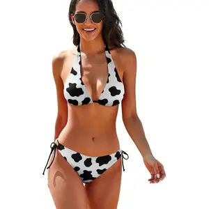Cow Print Bikini Sets String Halter Triangle Bathing Suits Swimsuit for Women