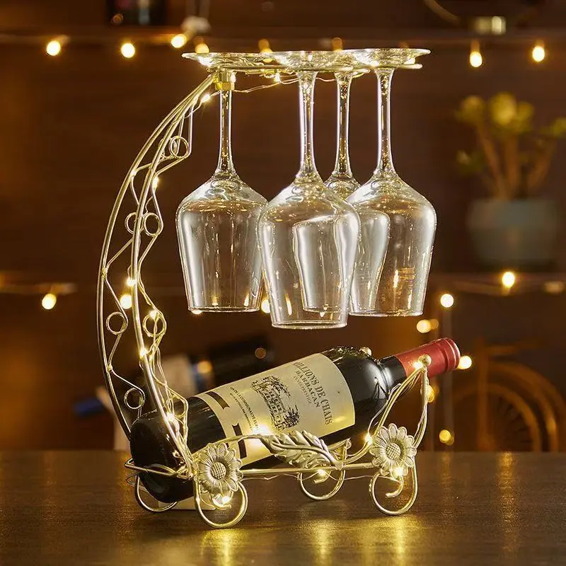 Electroplated Iron Artful Dragon Boat Wine Holder, Minimalist Kitchen Countertop Storage Rack - Sturdy, Holds 1 Bottle & 4 Hanging Glasses for Wine Tasting