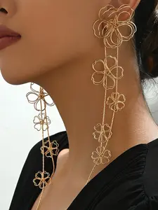Flower Design Long Dangle Earrings, Fashionable Jewelry for Women, Trendy All-match & Exquisite Jewelry for Birthday Gift