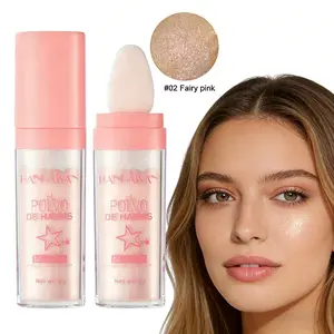 2PCS Shimmering Highlighter Powder Set with Soft Makeup Sponge Head Long Lasting Pearly Makeup White & Pink Body Highlighting Cosmetic Nose Contouring & Facial Highlighting Powder Stick for Party Beauty Trending Products