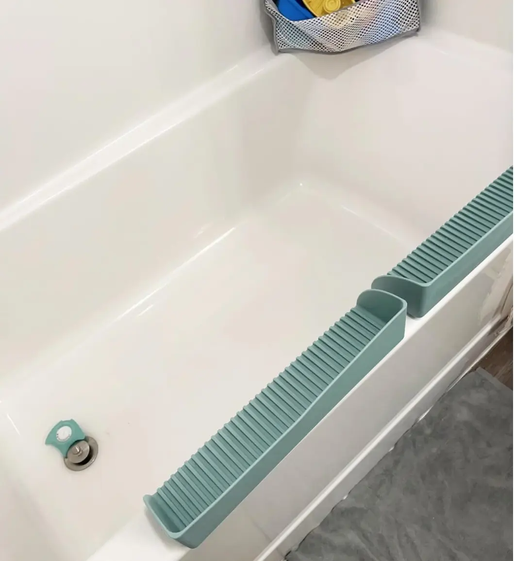 2 Pack Bathtub Splash Guard for Tub - Silicone Tub Water Splash Guard with 4 Suction Cups, Bath Toy Holder, Tub Play Shelf for Kids, Bathtub Side Splash Guard Tray, Toddler Bathroom Essentials, Aqua