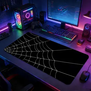 Black White Spider Web Large Gaming Mouse Pad, Non Slip Mousepad, Non-Slip Rubber Base Stitched Lock Edge Gothic Design Desk Mat, Durable Computer Accessory for Home Office & Gaming Setup, Ideal Gift for Gamers & Gothic Fans
