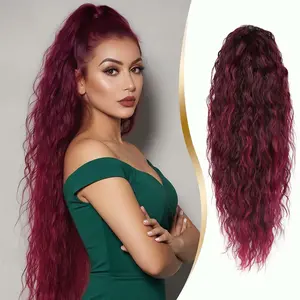 Ponytail Extensions, Ombre Burgundy Claw Long Wavy Pony Tail, 30 Inch Curly Clip in Hair Extensions,  Looking  Synthetic Hairpieces for Women Daily Use