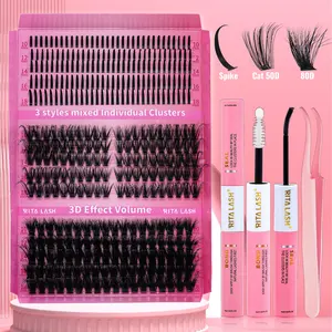 RITALSH 350PCS Lash Extensions D Curl Cluster Eyelash Kit Spike+Cat 50D+80D Individual Lashes With Eyelash Glue Extension, Lash Bond, Seal & Lash Tweezer, Eyelash extension tweezers DIY At Home Reusable Suitable For Daily & Holiday Use