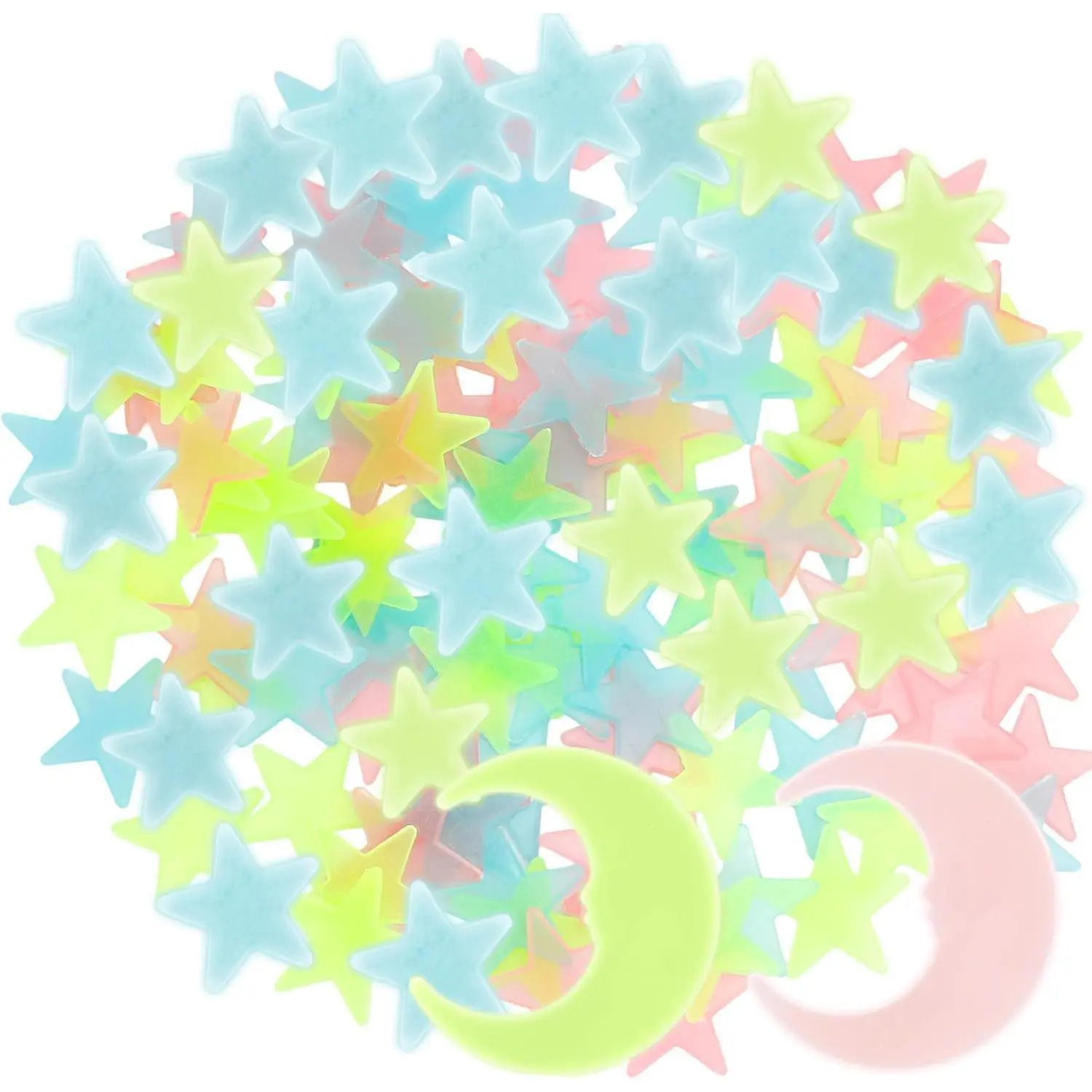 2PCS Plastic Star Glow-in-the-Dark Decorative Light Stickers - Removable, Bright Renter-Friendly Nightlight Decorations for Bedroom Ceilings, Kids' Room