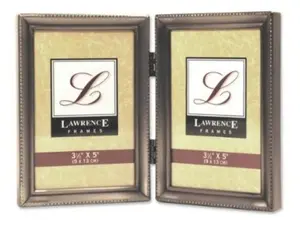 Lawrence Frames 11535D Lawrence Frames Antique Pewter Hinged Double 3x5 Picture Frame - Beaded Edge Design