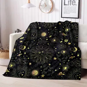 Boho Style Star & Moon Pattern Blanket, 1 Count Soft Throw Blanket, Stylish Blanket, Comfortable Warm Napping Blanket for Home Office Travel Camping