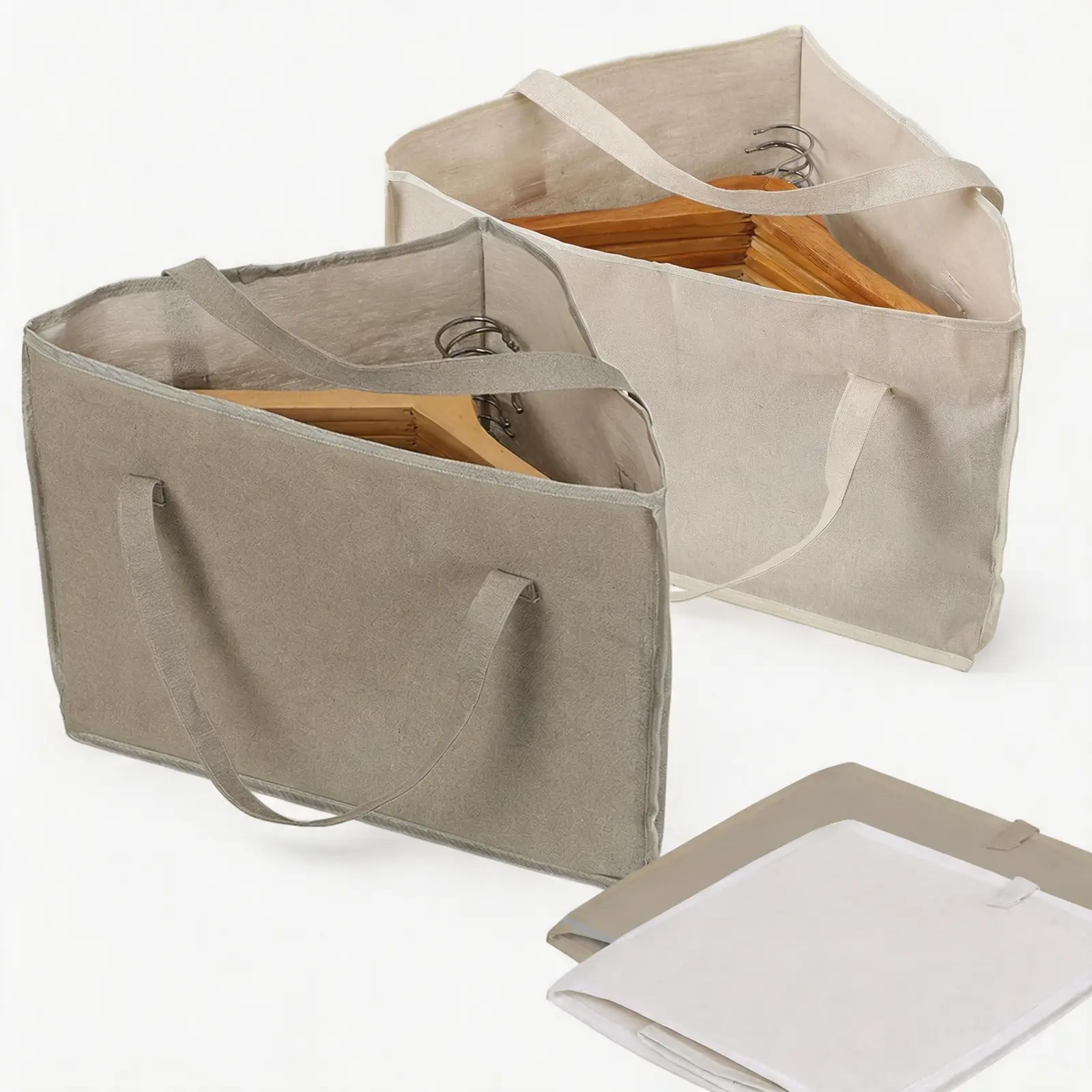 2-Pack Cotton Triangle Basket Hangers with Convenient Handles & Straps, Space-Saving Hanging Caddy Storage Organizer for Closets & Laundry Rooms, Caddy Storage Bags