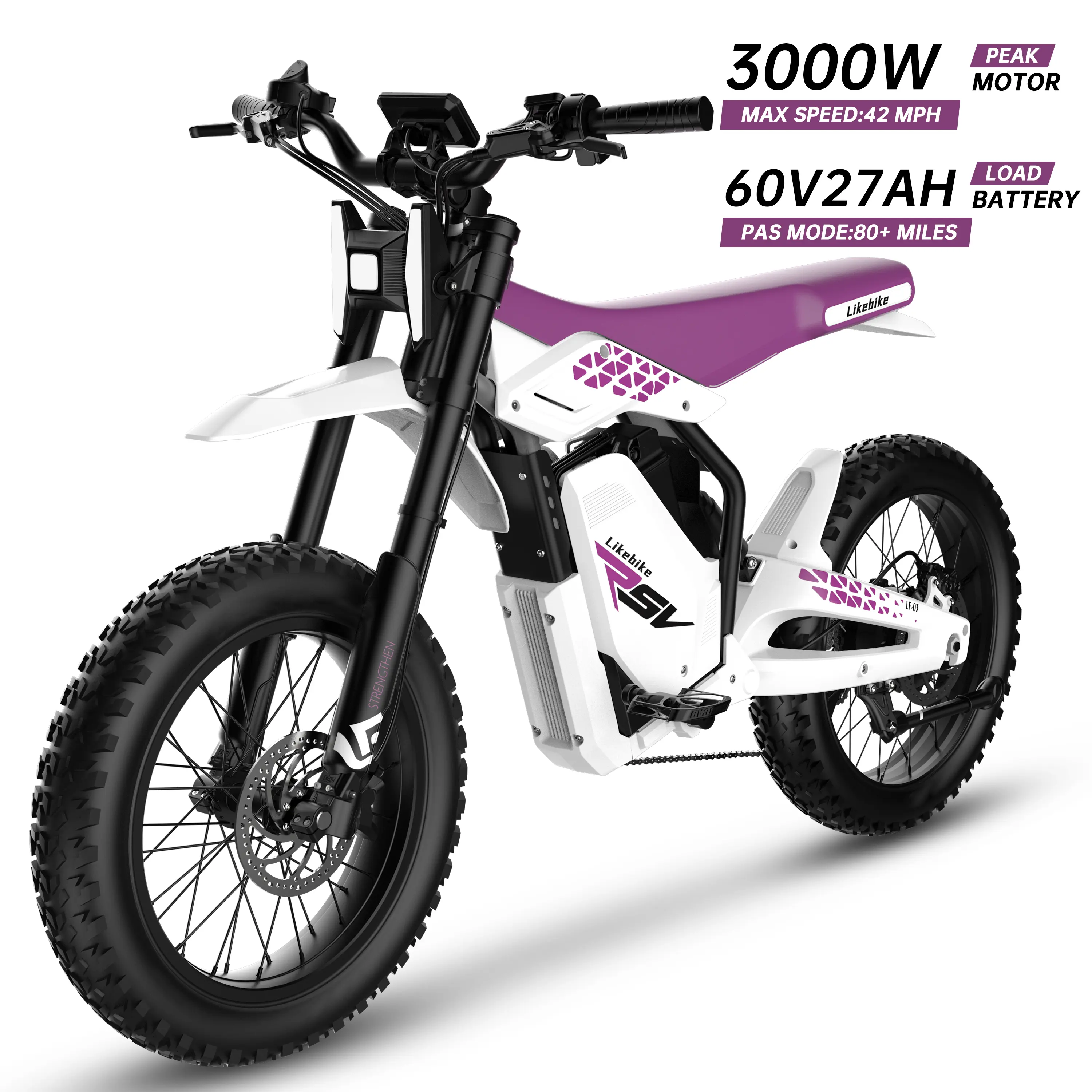 LIKEBIKE LF03 Pro Electric Dirt Bike for Adults, Pre-Assembled 20" Tires Off-Roading E-Bike, 3000W Motor, 60V 27Ah Removable Battery, 42 MPH, 40° Hill Climb, Dual Suspension, 7-Speed Gears, Hydraulic Brakes, NFC Unlock, Trail Riding