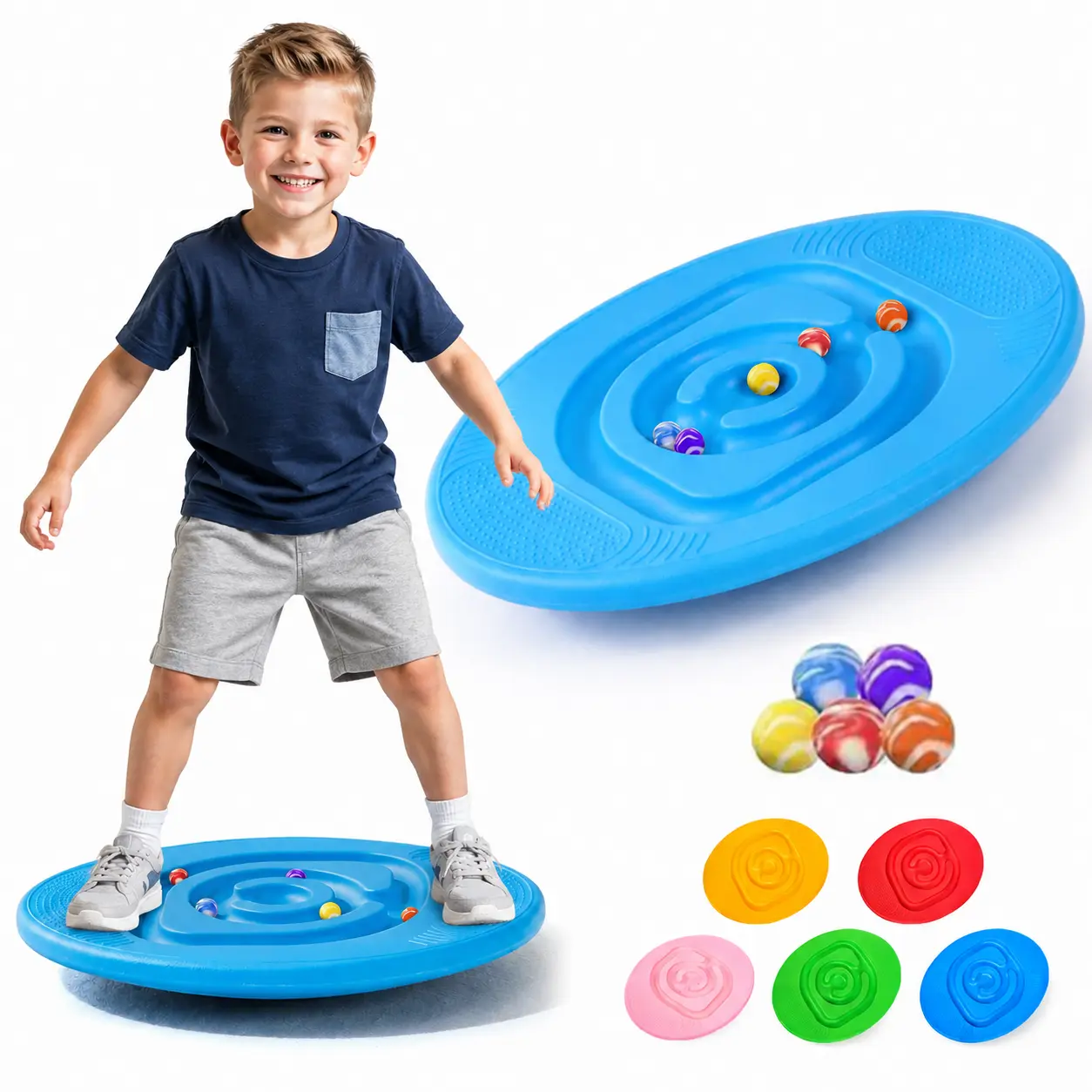 Balance Board for Kids, ABS Plastic Wobble Board with Maze Game and 5 Balls, Non-Slip Toy for Core Balance Training, ADHD Focus, Active Play, Adhd Focus Training, Anti-Slip Cushioning, Builds Balance