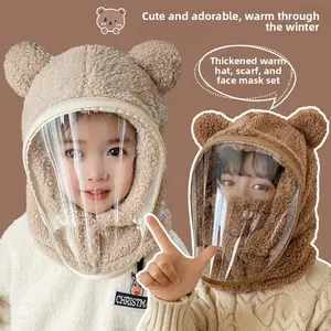 Windproof winter knitted hat, scarf, and mask three in one warm set, suitable for outdoor sports, cycling, skiing, skateboarding, and motorcycle riding. One piece hooded neck warm mask, thickened scarf style helmet, baby hood