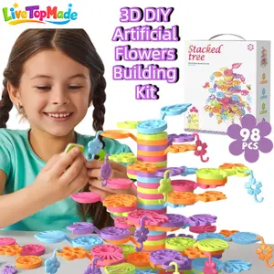 Building Block Flower Bouquet Set – 3D DIY Artificial Flowers Building Kit with Vase – Educational STEM Toy for Kids Age 6-8 8-12 – Creative Gifts for Girls Boys Who Love Craft, Birthday Christmas Present