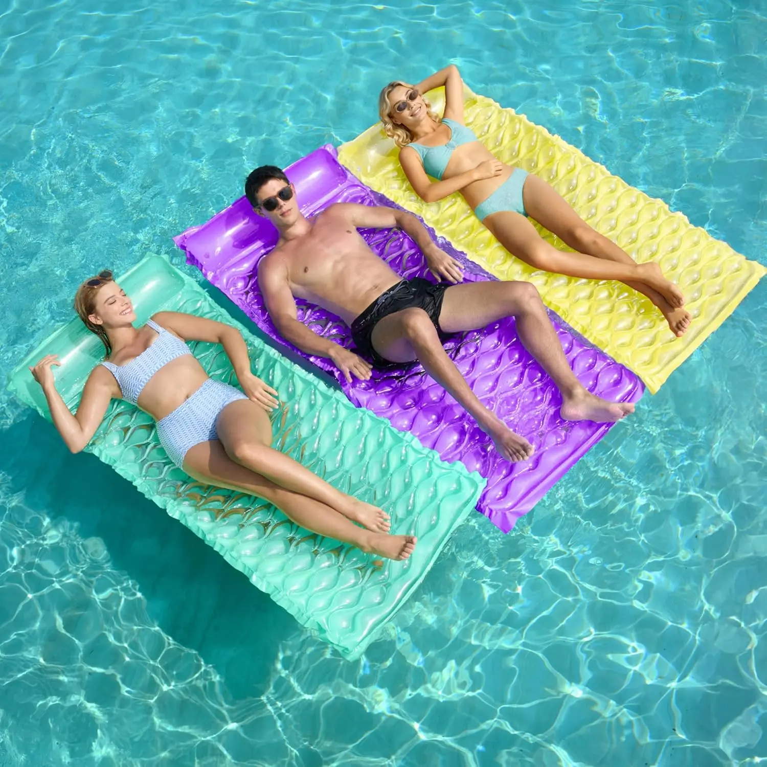 3 Pack Inflatable Pool Mat Swimming Pool Mattress Float Lounge with Headrest, Pool Float Air Mat for Adults 64x32 inch