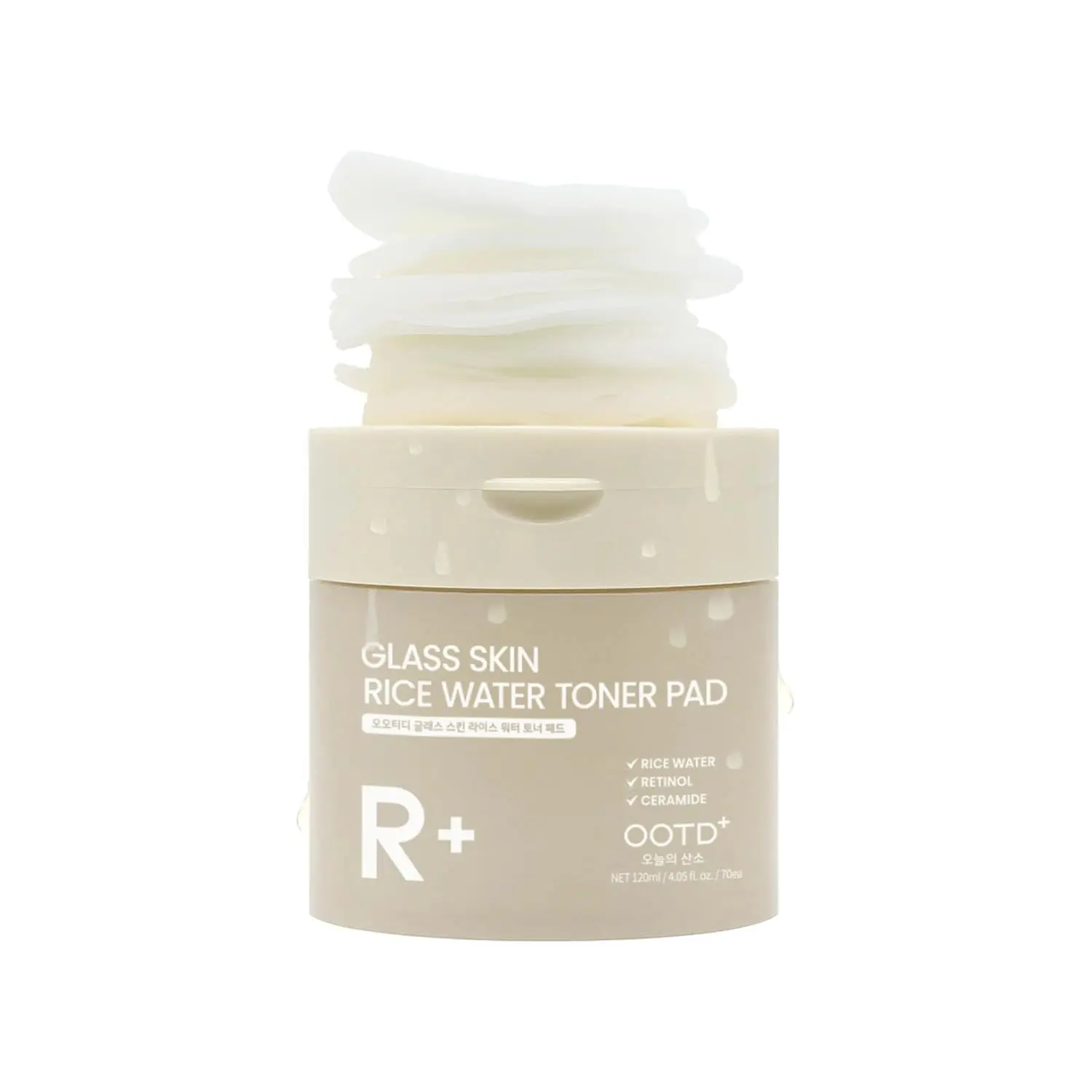 #OOTD Glass Skin Rice Water Toner Pads 70 Pads, Korean Face Pads with Rice Ferment, Retinol and Ceramides for Hydration, Smoothing and Glow