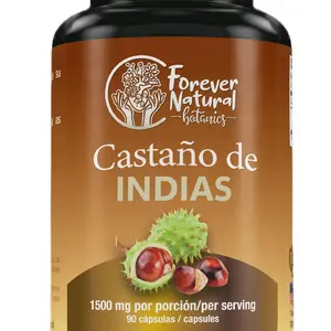 Forever Natural Botanics Castaño de INDIAS Horse Chestnut Supplement 90 Capsules 1500mg for Blood Circulation, Varicose Veins & Hemorrhoids Natural Herbal Dietary Supplement - Vitamin