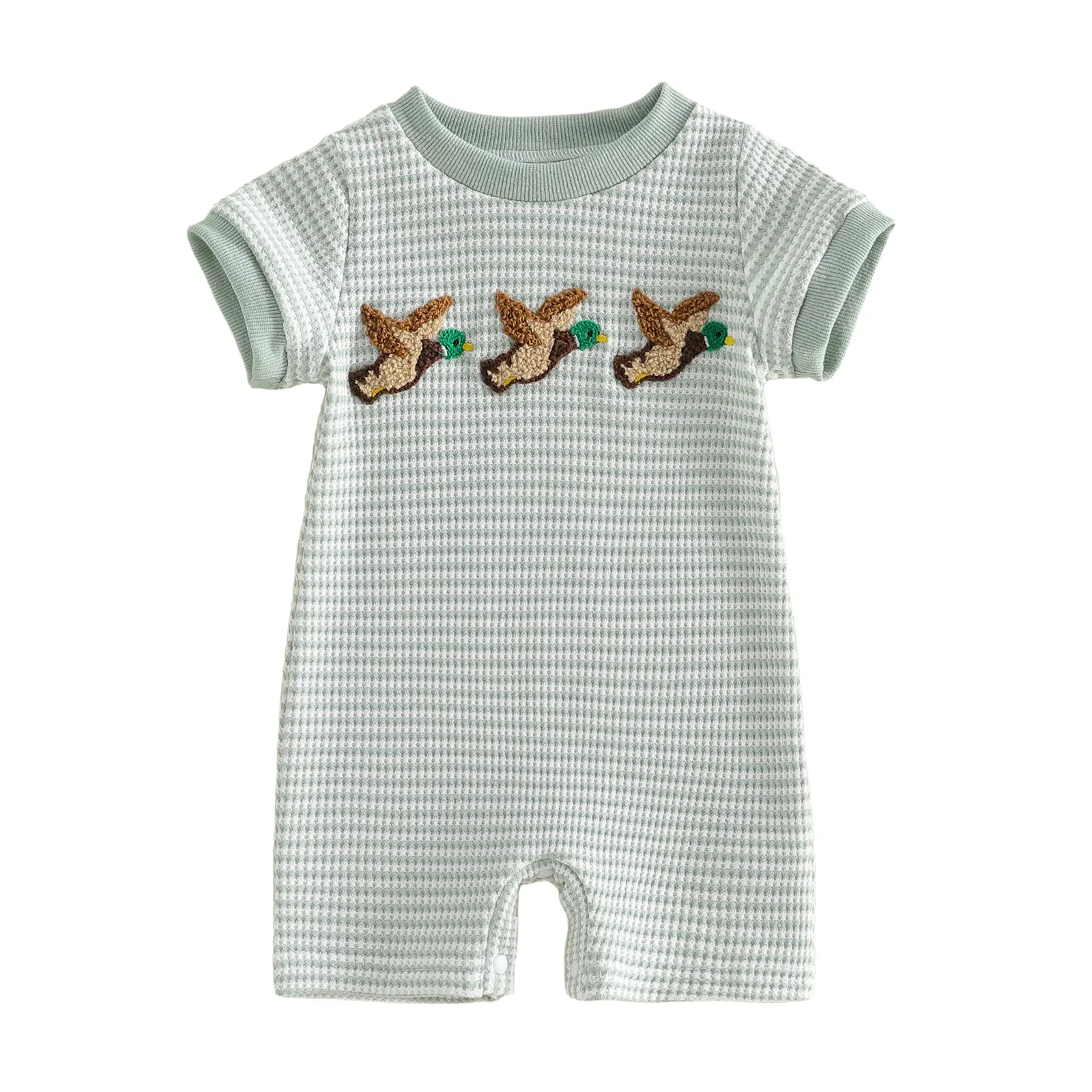 Babamoon Toddler Onesie - Baby Boy Summer Mallard Duck Embroidered Striped Crew Neck Short Sleeve Infant Jumpsuit, 0-18 Months, Toddler Onesies