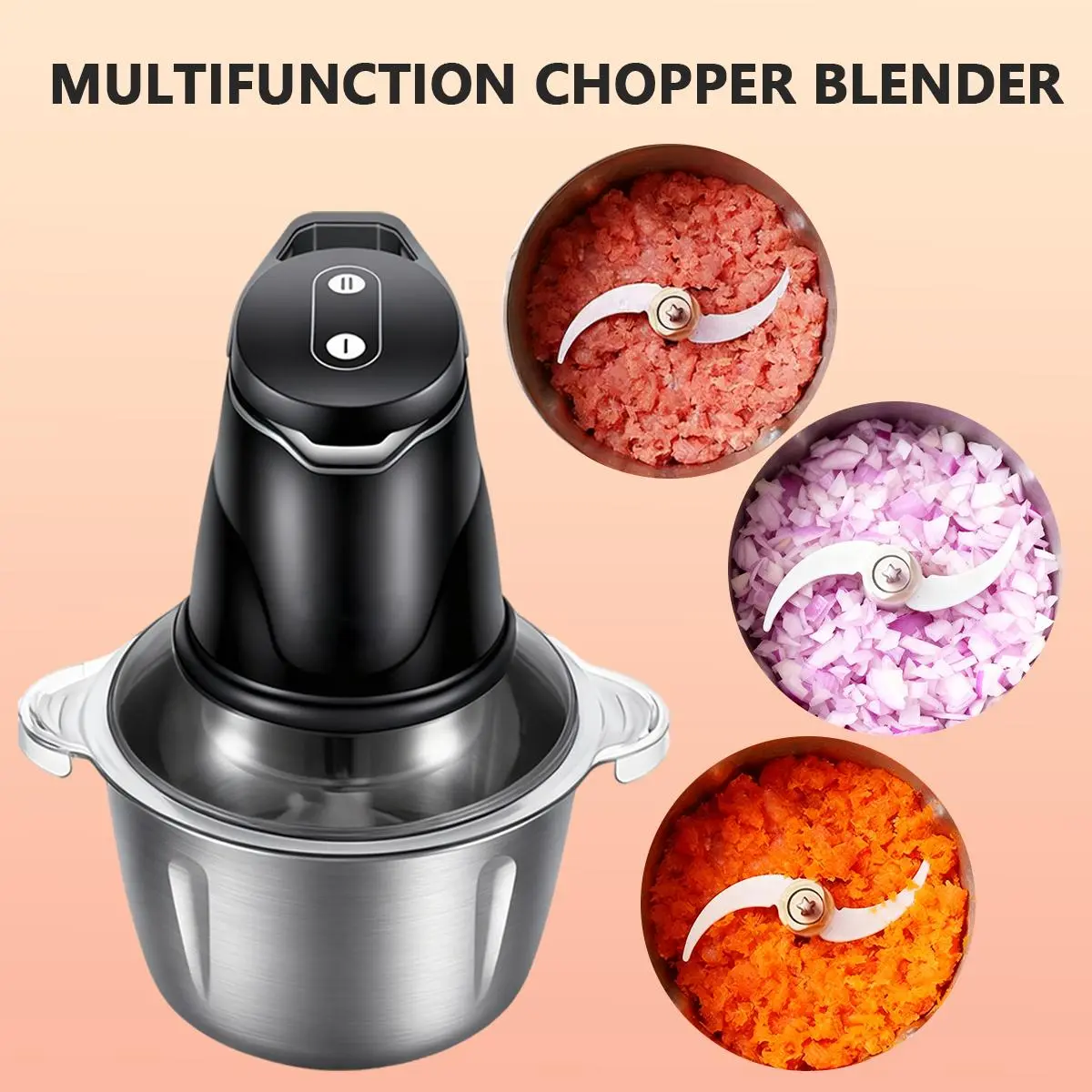 Dual Bowl Electric Meat Grinder, Stainless Steel & Glass Electric Food Chopper, 2 Speed Control Mini Food Processor, Sharp Blades Multifunctional Mincer for Vegetable Fruit Garlic Onion, Household Baby Food Blender