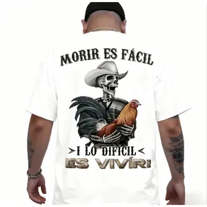 🐓☠️[Graphic Tee]"Men's Moris Es Facil Mexican Style T-Shirt – Big Rooster Gamefowl Graphic Tee, Casual Cotton Menswear, Father's Day Gift for Dad, Husband & Him, Mexican Culture Inspired, Cool Streetwear, Everyday Wear Shirt"