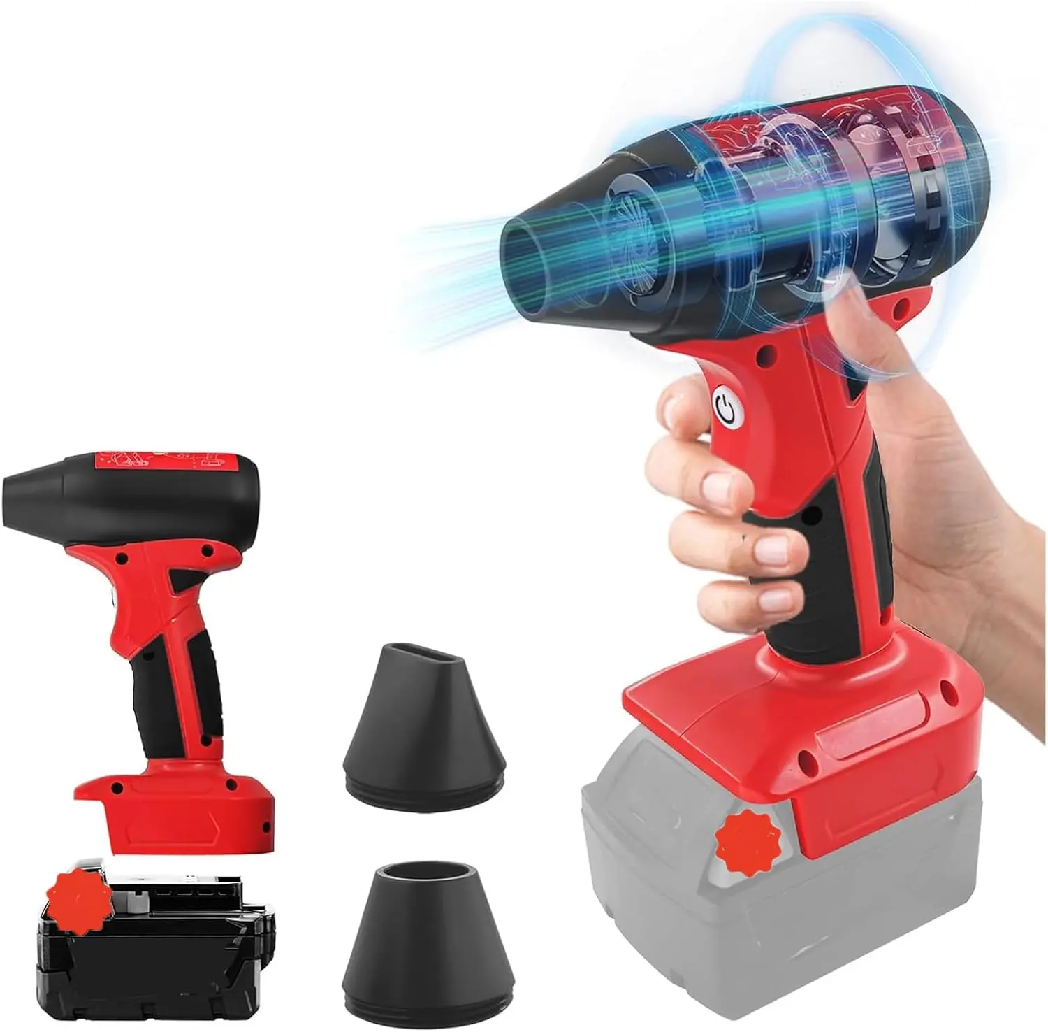 Jet Fan Mini Blower Cordless Air Duster Compatible With Milwaukee M18 18V Batteries, 130000 RPM, 4‑Speed Control, For Car Dust Removal, BBQ Ash Cleaning, Yard Leaf Clearing And Sofa Pet Hair Cleaning, Battery Not Included