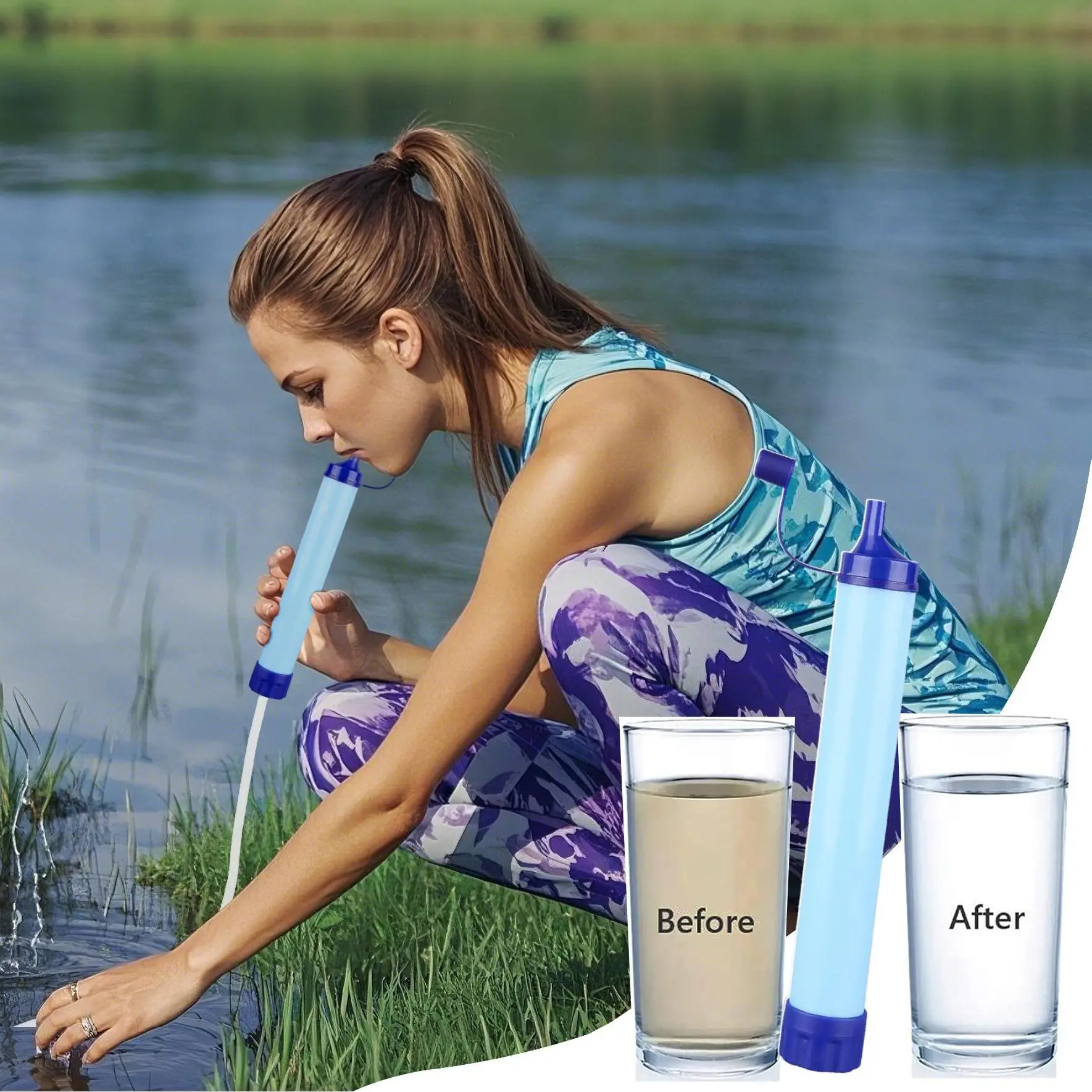 Outdoor Portable Water Filtering Straw, Compact Activated Carbon Water Filtering Straw for Hiking Camping Travel Fishing Mountaineering, Outdoor Water