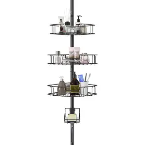 Yeyebest Shower Organizer Caddy for Bathroom, 39-125 Inch Adjustable Tension Pole with 4-Tier Shelves for Home Bathroom Bath Organization and Storage, Black